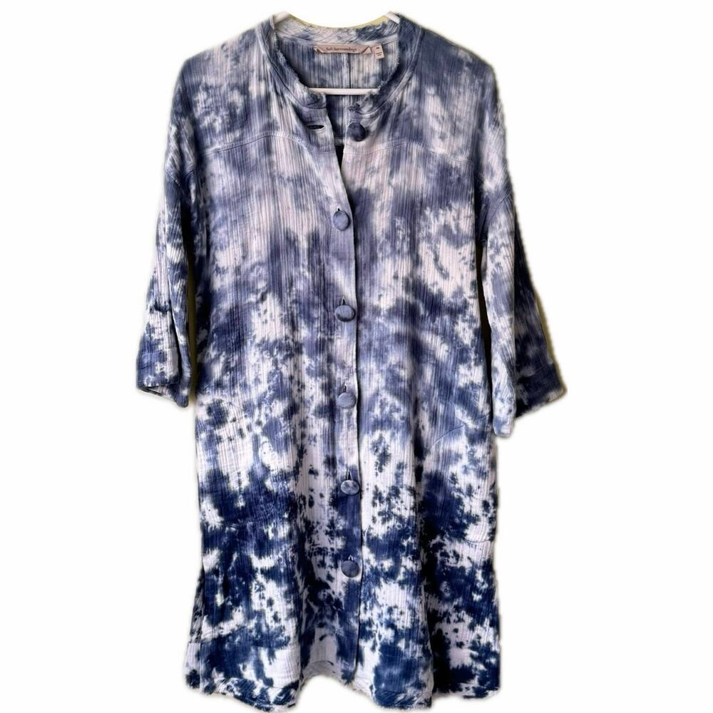Soft Surroundings Womens XS Islander Jacket Blue Ombre Cotton Lagenlook Boho EUC